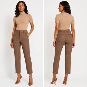 L'AGENCE Women's Size 0 Houndstooth Plaid Pants Brown Rust Stretch Trousers